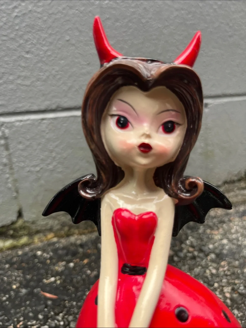 Red Devil Girl Figurine with Bat Handbag - Decorative Home Accent